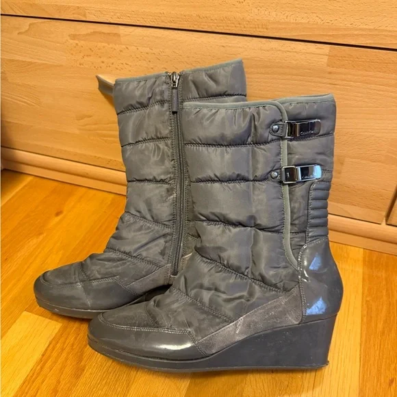 Calvin Klein Gray Quilted Wedge Boots - Picture 2 of 3